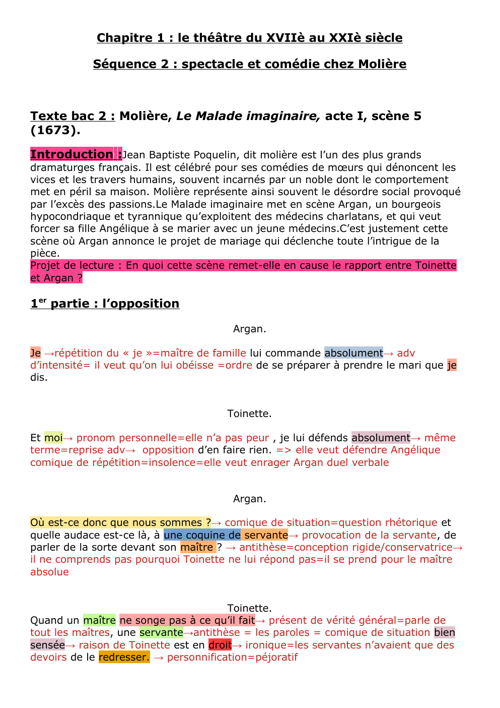 Prévisualisation du document Fiche bac Chapitre 1 : le théâtre du XVIIè au XXIè siècle Séquence 2 : spectacle et comédie chez Molière