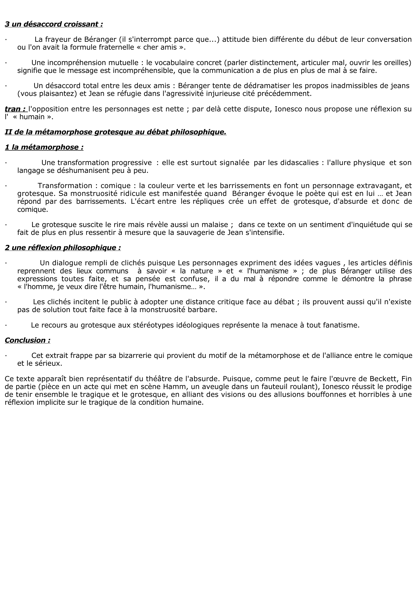 Prévisualisation du document Fiche BAC Rhinocéros texte 2 - Ionesco