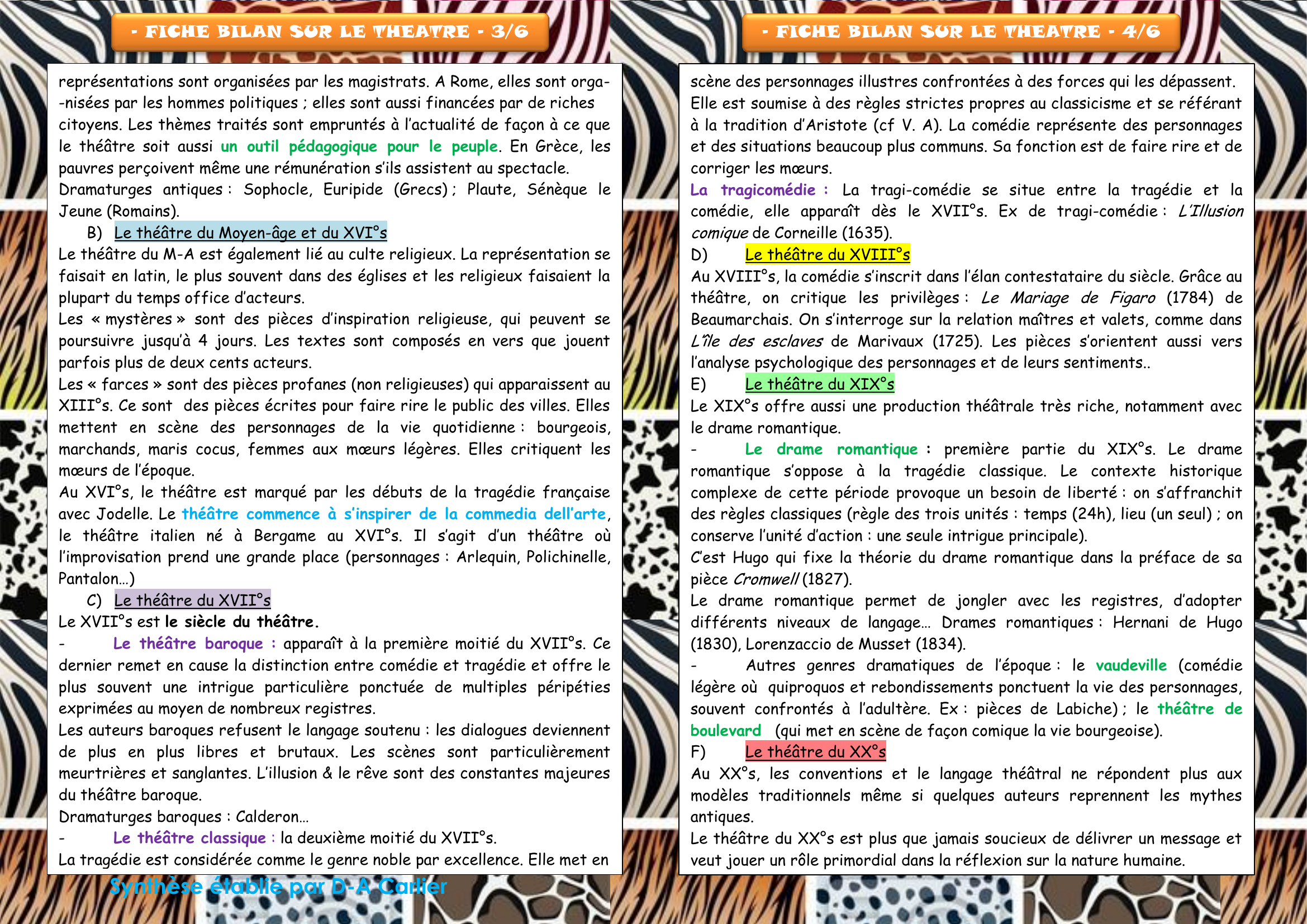 Prévisualisation du document - FICHE BILAN SUR LE THEATRE – 1/6 
Le théâtre est un genre littéraire particulier.