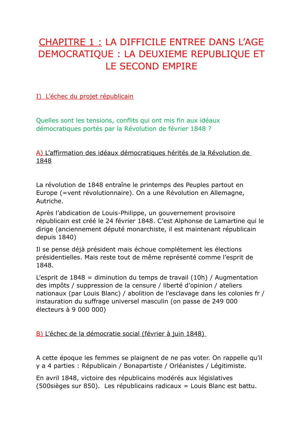 Prévisualisation du document fiche: CHAPITRE 1 : LA DIFFICILE ENTREE DANS L’AGE DEMOCRATIQUE : LA DEUXIEME REPUBLIQUE ET LE SECOND EMPIRE