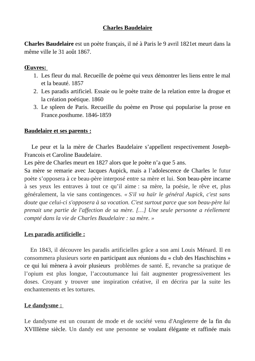 Prévisualisation du document Fiche Charles Baudelaire