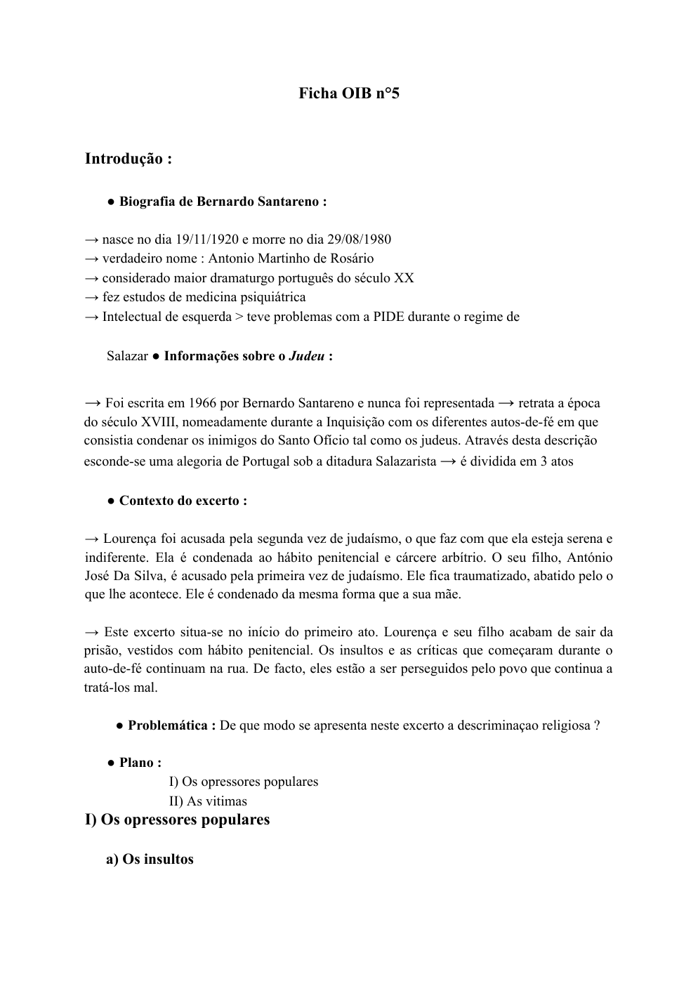 Prévisualisation du document Fiche Commentaire de Texte portugais du livre "O Judeu" de Bernardo Santareno
