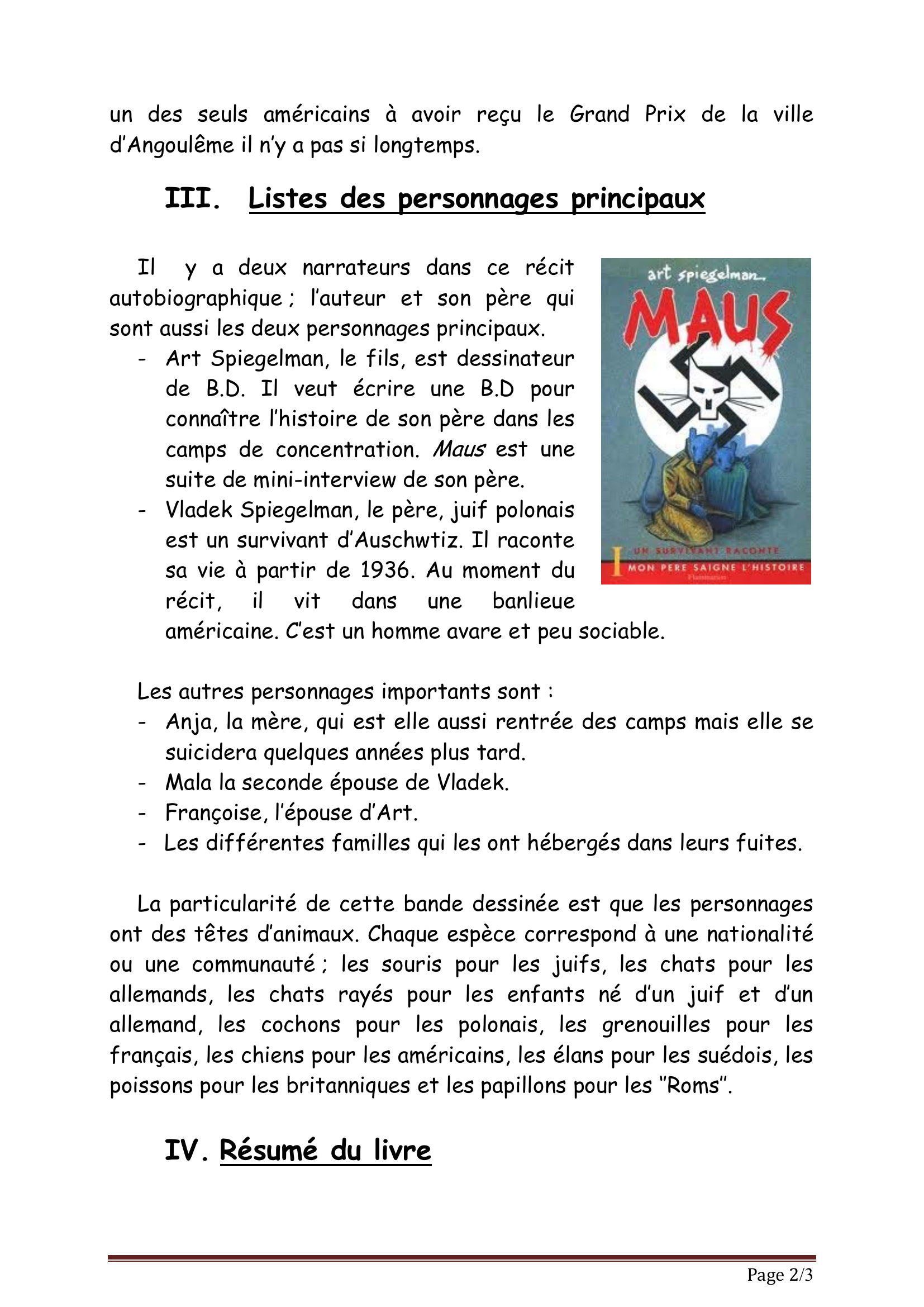 Prévisualisation du document FICHE DE LECTURE : Art Spiegelman - Maus, un survivant raconte