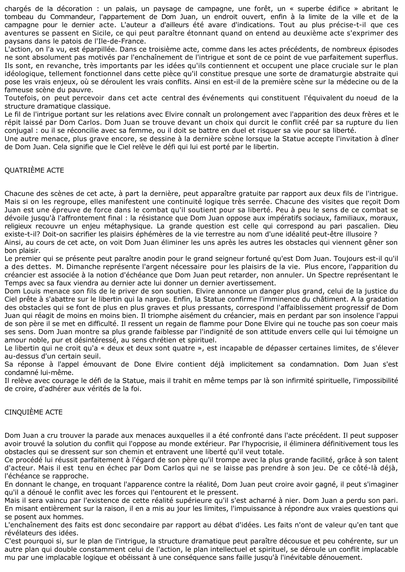 Prévisualisation du document Fiche de lecture : Dom Juan de Molière (résumé des cinq actes)