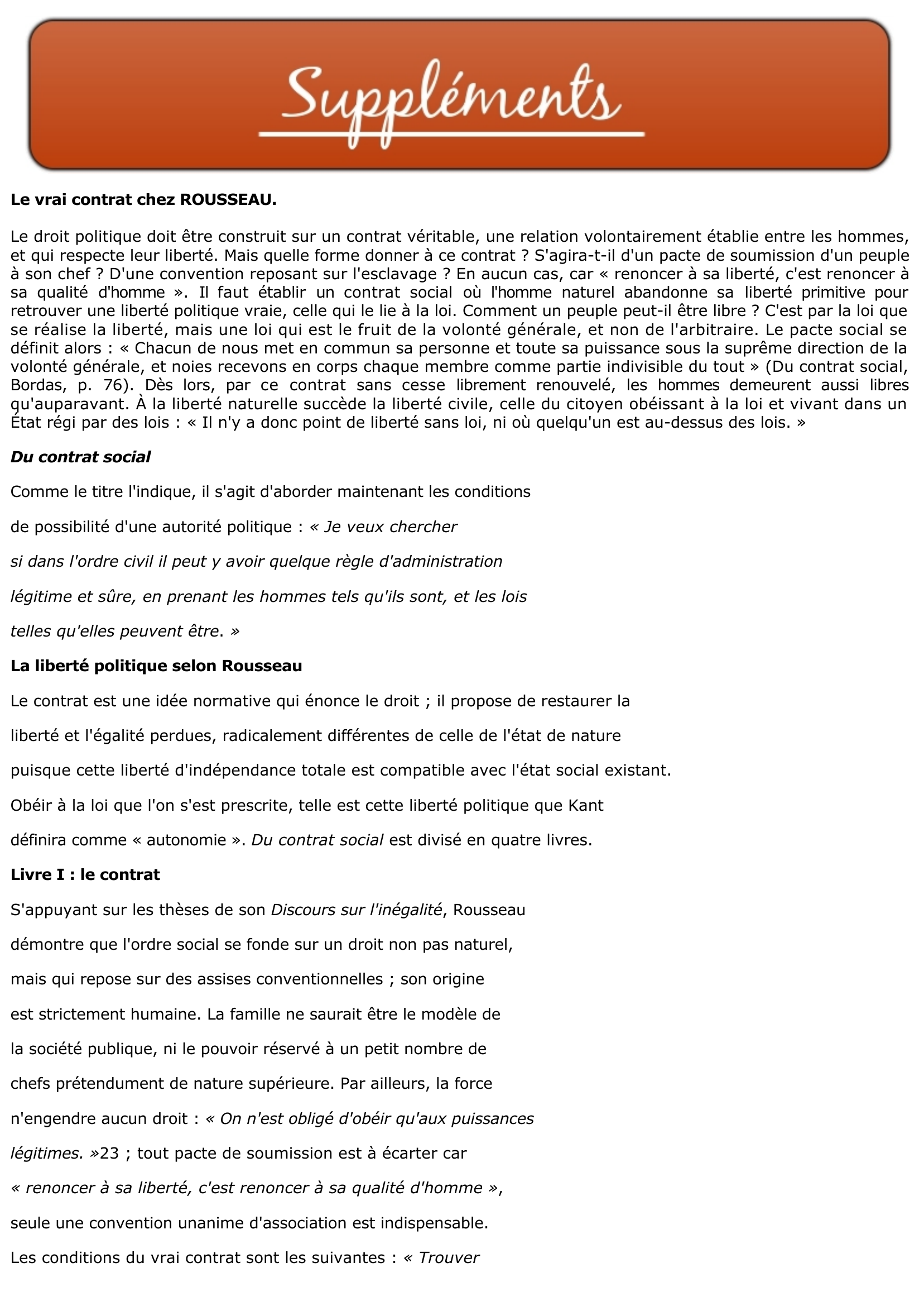 Prévisualisation du document Fiche de lecture: Du Contrat Social de ROUSSEAU