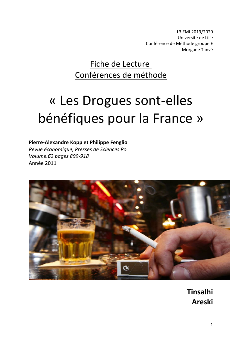 Prévisualisation du document Fiche de lecture économie et drogue en France : « Les Drogues sont-elles bénéfiques pour la France »