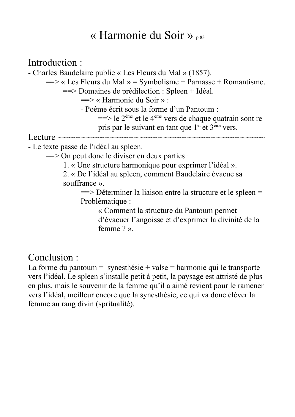 Prévisualisation du document Fiche de Lecture : Harmonie du soir (Charles Baudelaire), Oral de Français.
