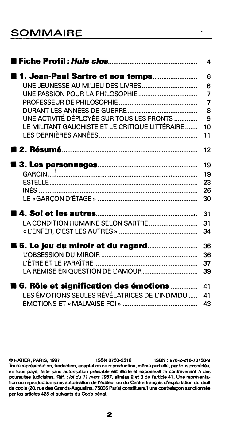 Prévisualisation du document Fiche de lecture: Huis Clos de Jean Paul Sartre