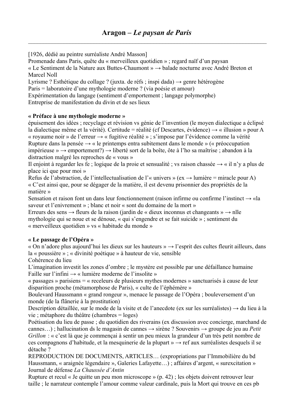 Prévisualisation du document Fiche de lecture - La paysan de Paris - Aragon