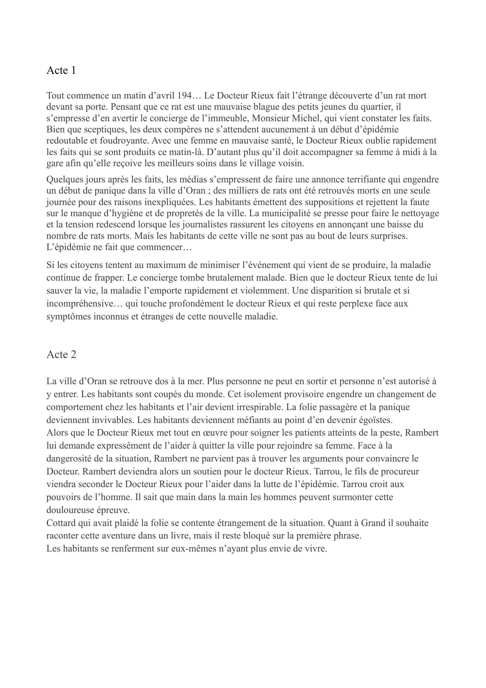 Prévisualisation du document Fiche de lecture , La peste D'albert Camus