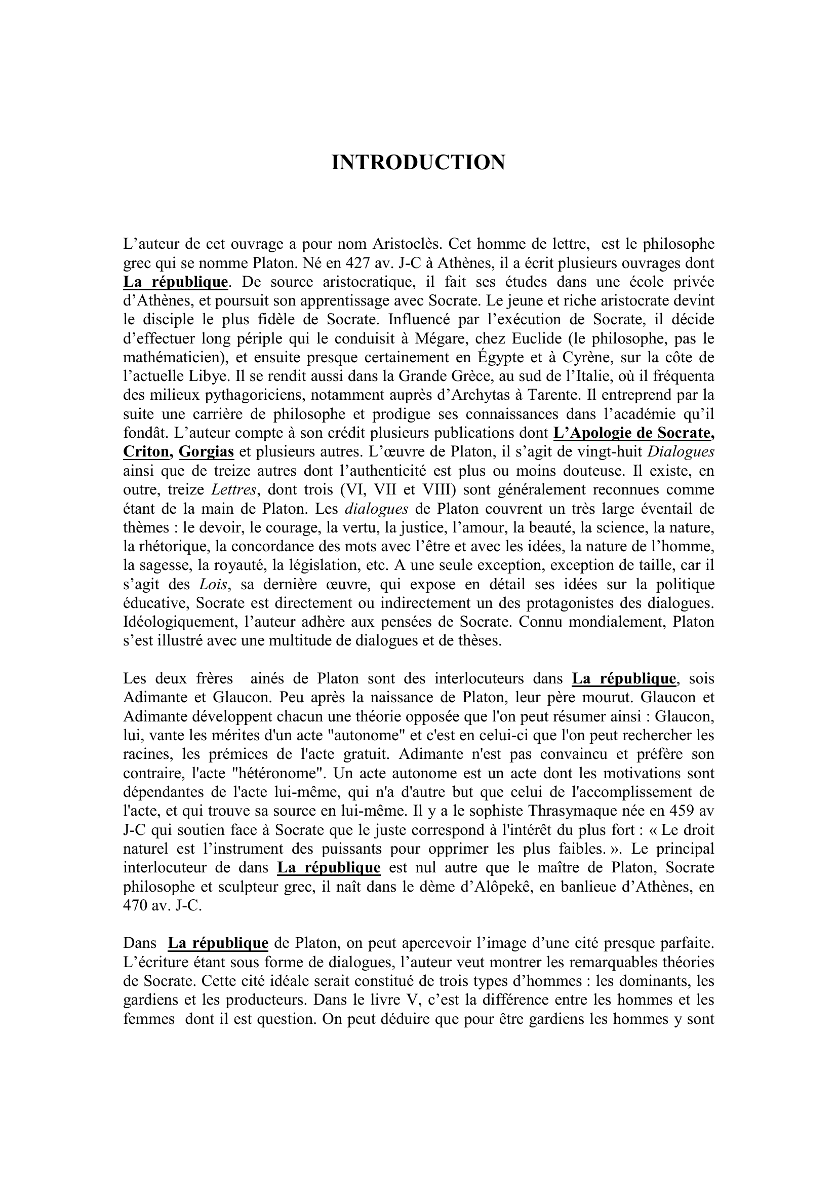 Prévisualisation du document Fiche de lecture: La République de PLATON