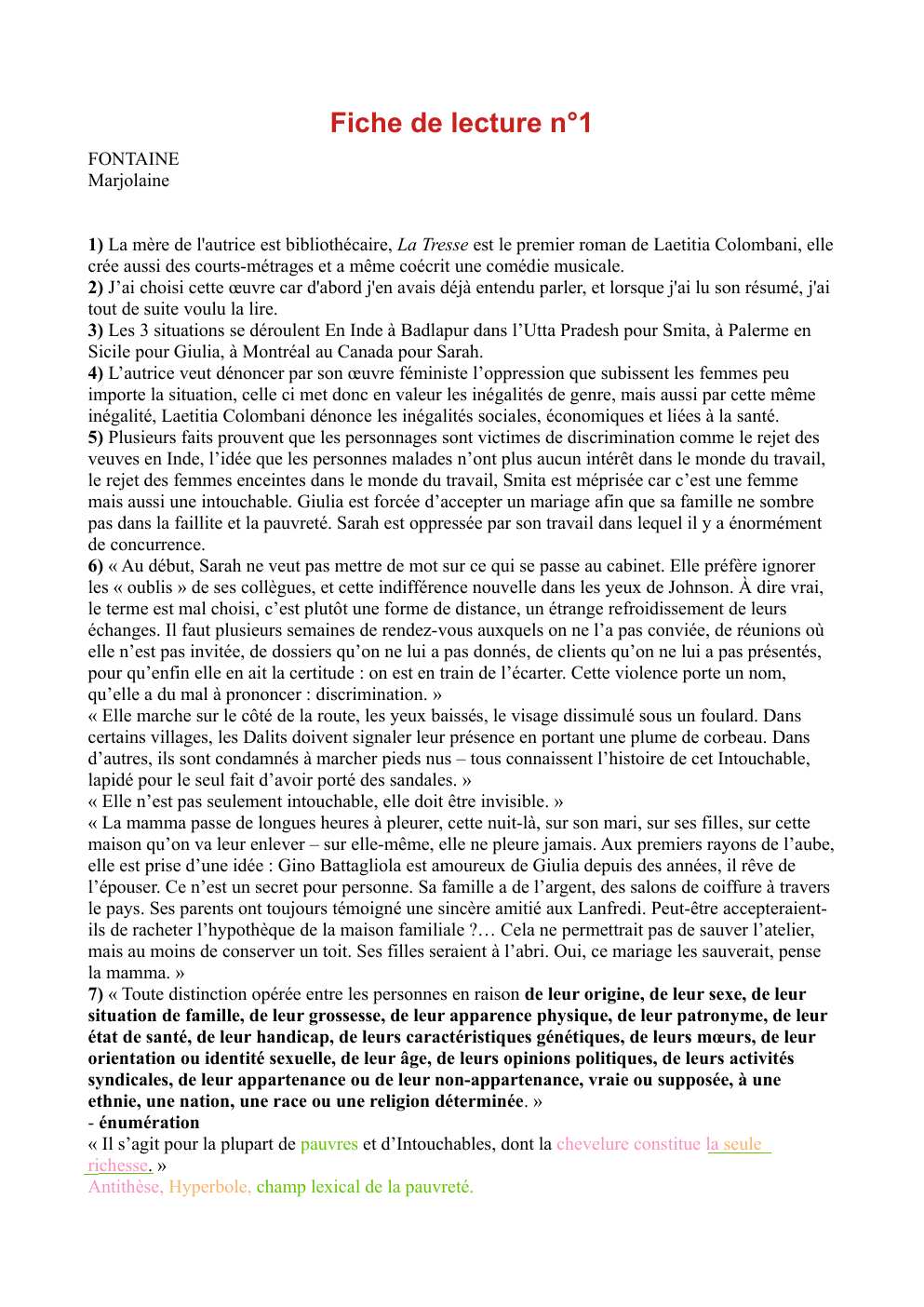 Prévisualisation du document FICHE DE LECTURE LA TRESSE