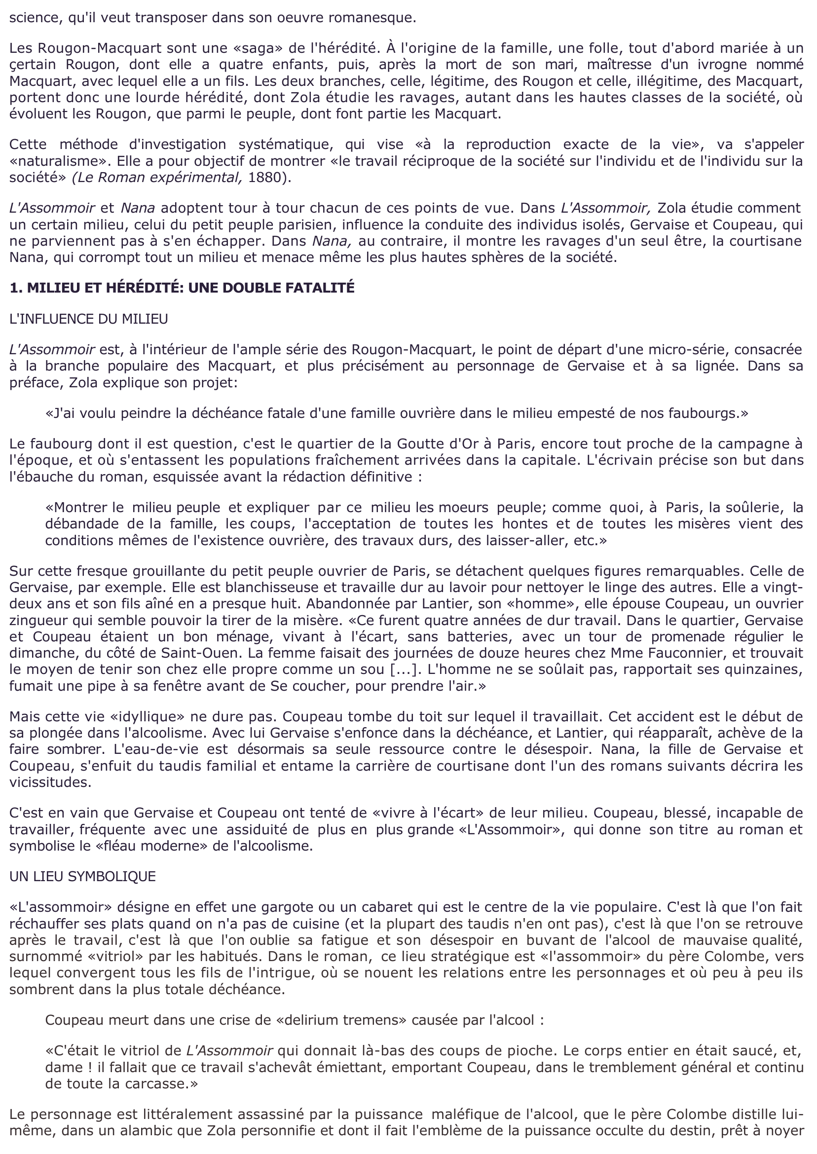 Prévisualisation du document FICHE DE LECTURE: L'ASSOMMOIR D'ÉMILE ZOLA