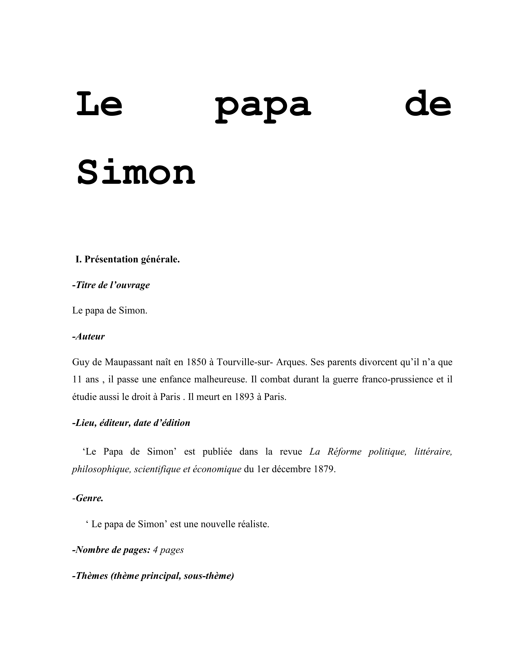 Prévisualisation du document Fiche de lecture : Le papa de Simon