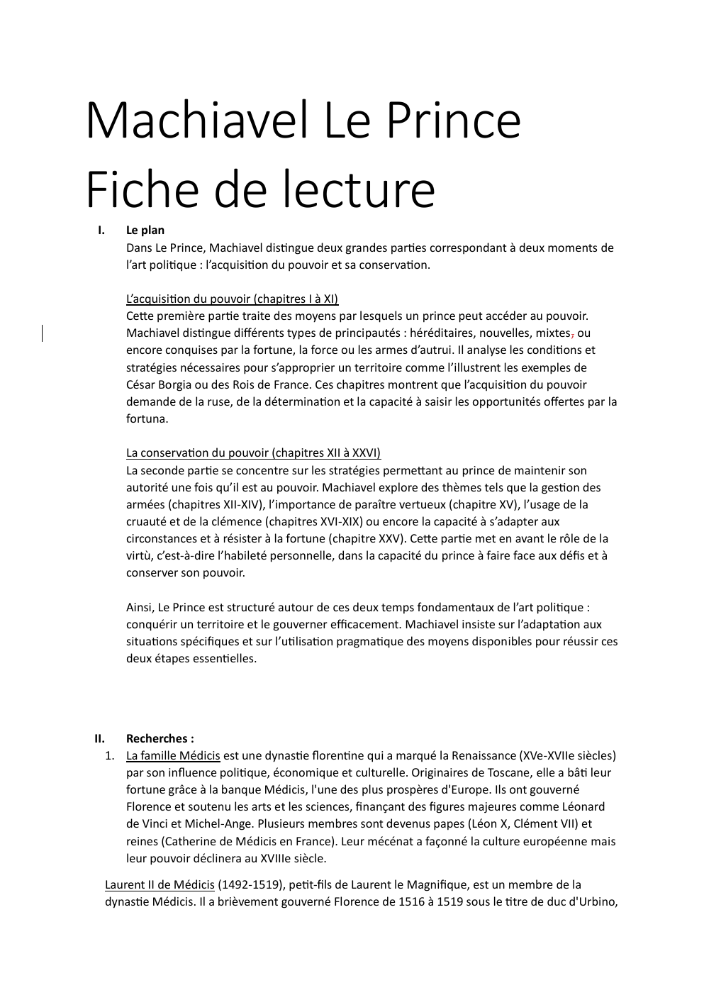 Prévisualisation du document Fiche de Lecture: Le Prince de Machiavel
