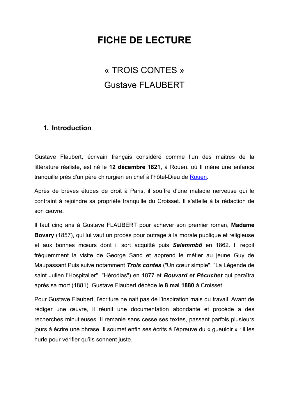 Prévisualisation du document Fiche de lecture Les 3 CONTES Gustave Flaubert