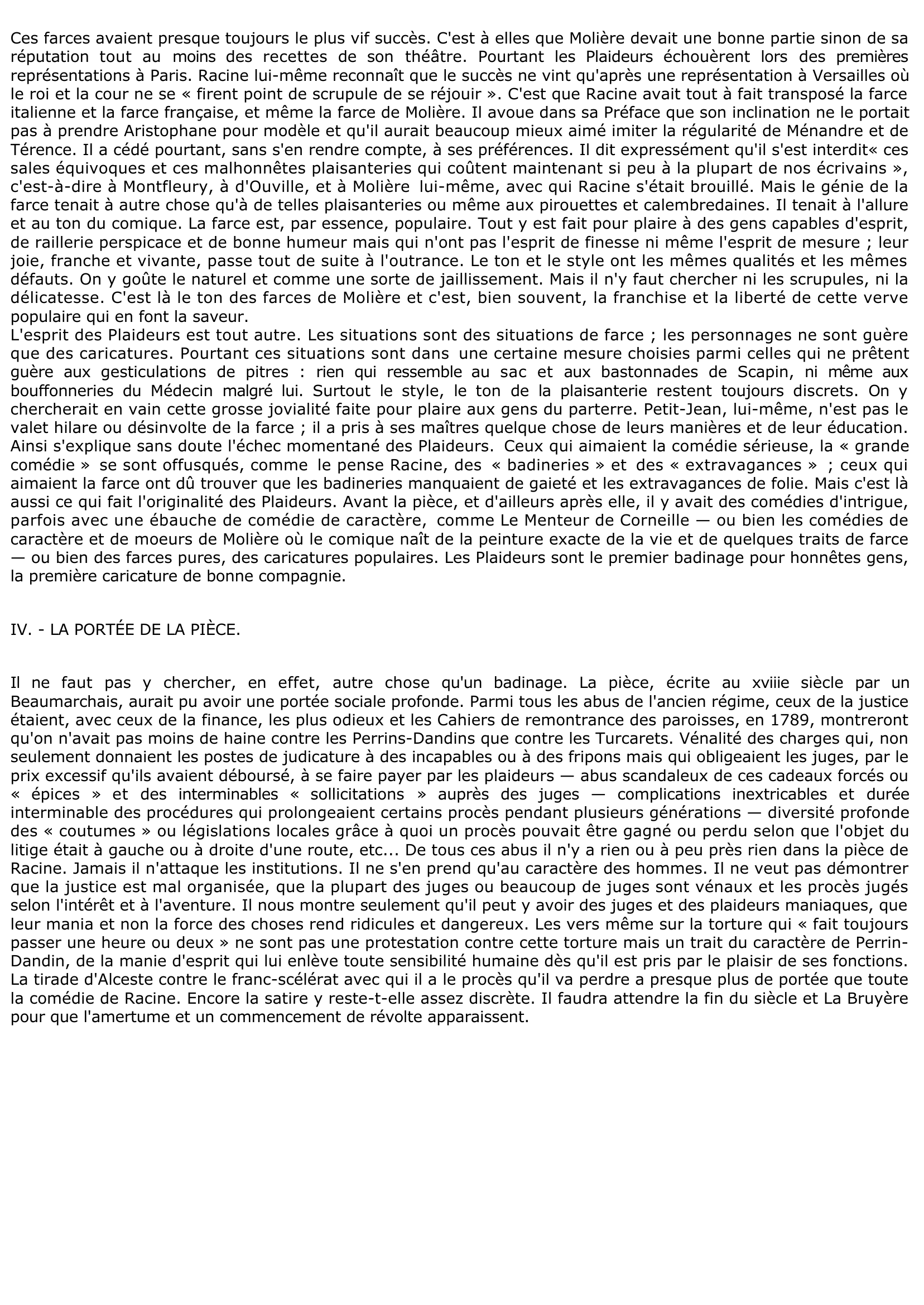 Prévisualisation du document Fiche de lecture: Les Plaideurs (1668). Racine