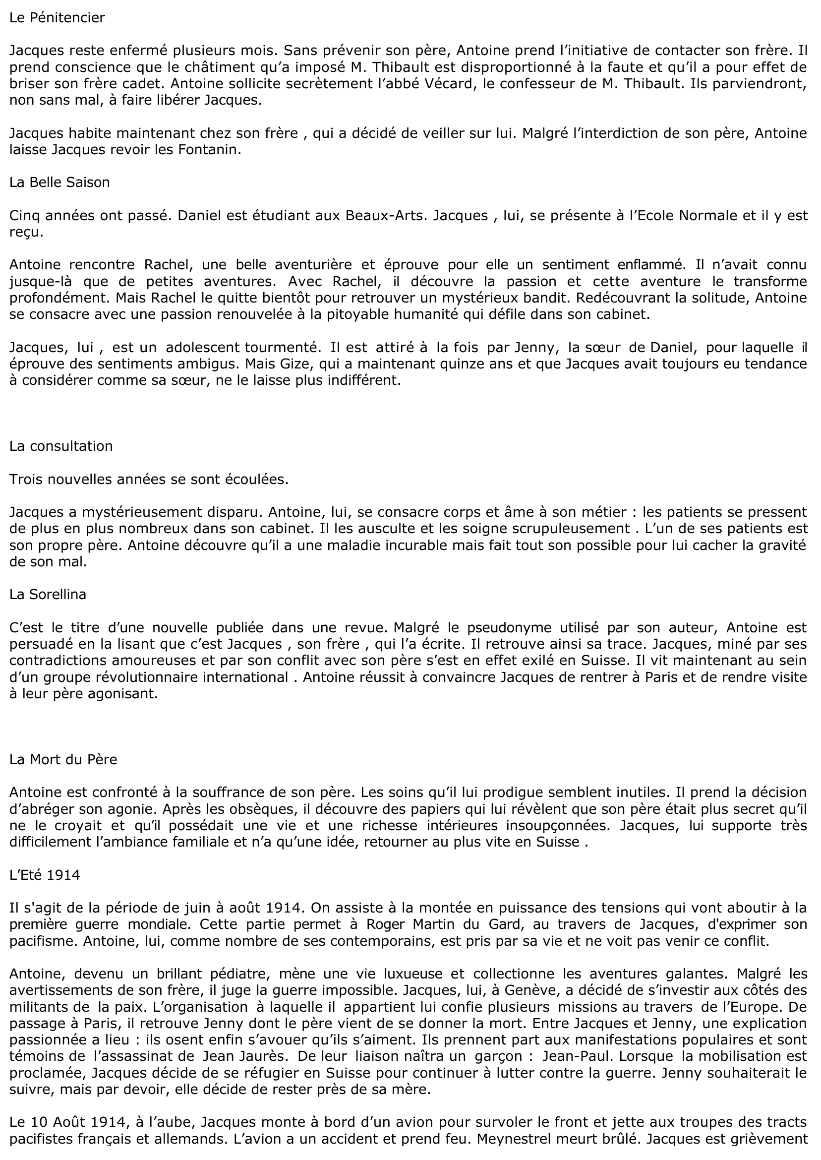 Prévisualisation du document FICHE DE LECTURE: LES THIBAULT  DE ROGER MARTIN DU GARD