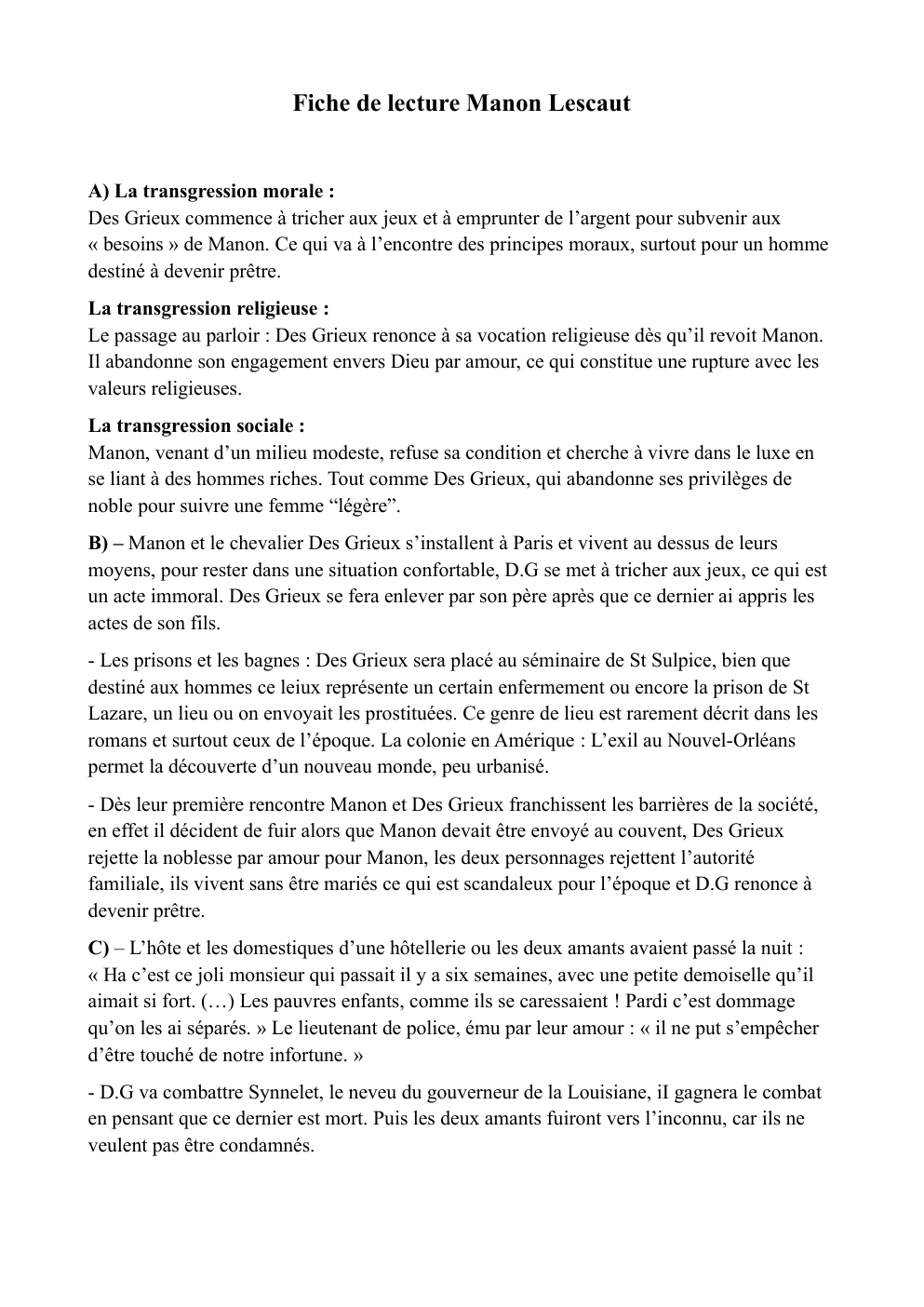 Prévisualisation du document fiche de lecture manon lescaut