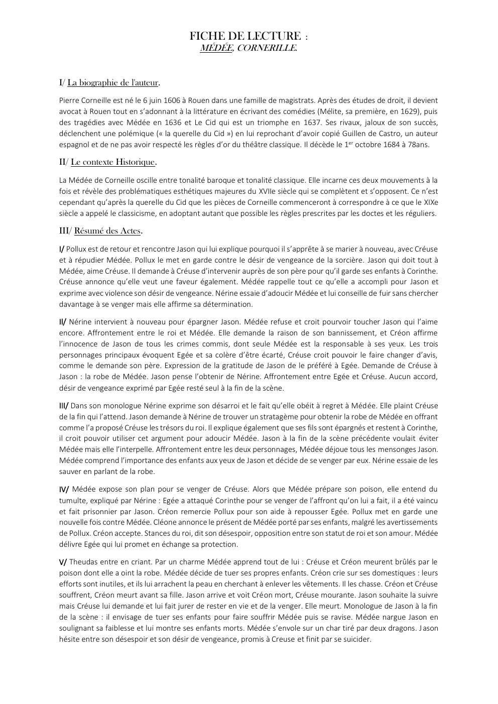 Prévisualisation du document FICHE DE LECTURE MÉDÉE, CORNEILLE