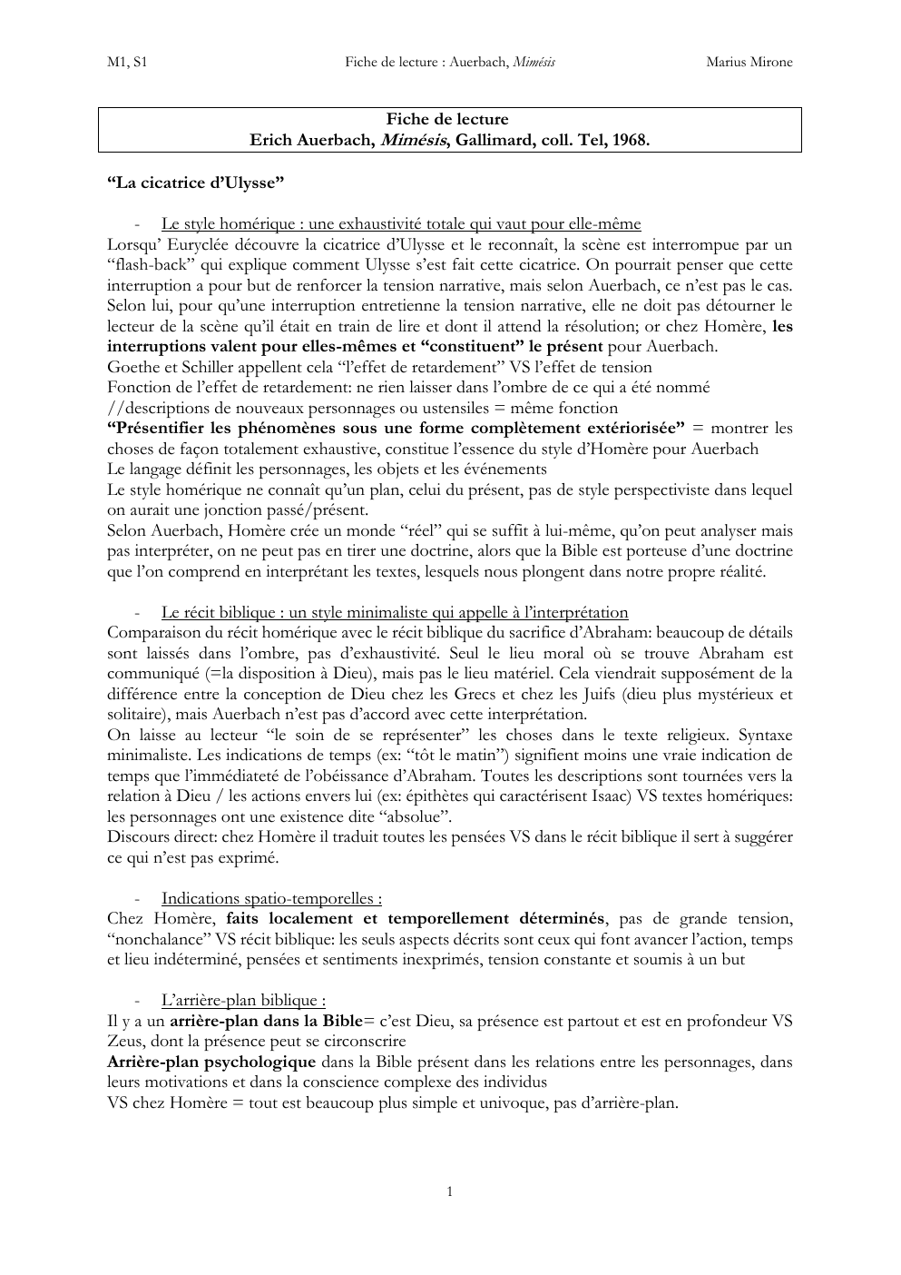 Prévisualisation du document Fiche de lecture Mimésis Auerbach