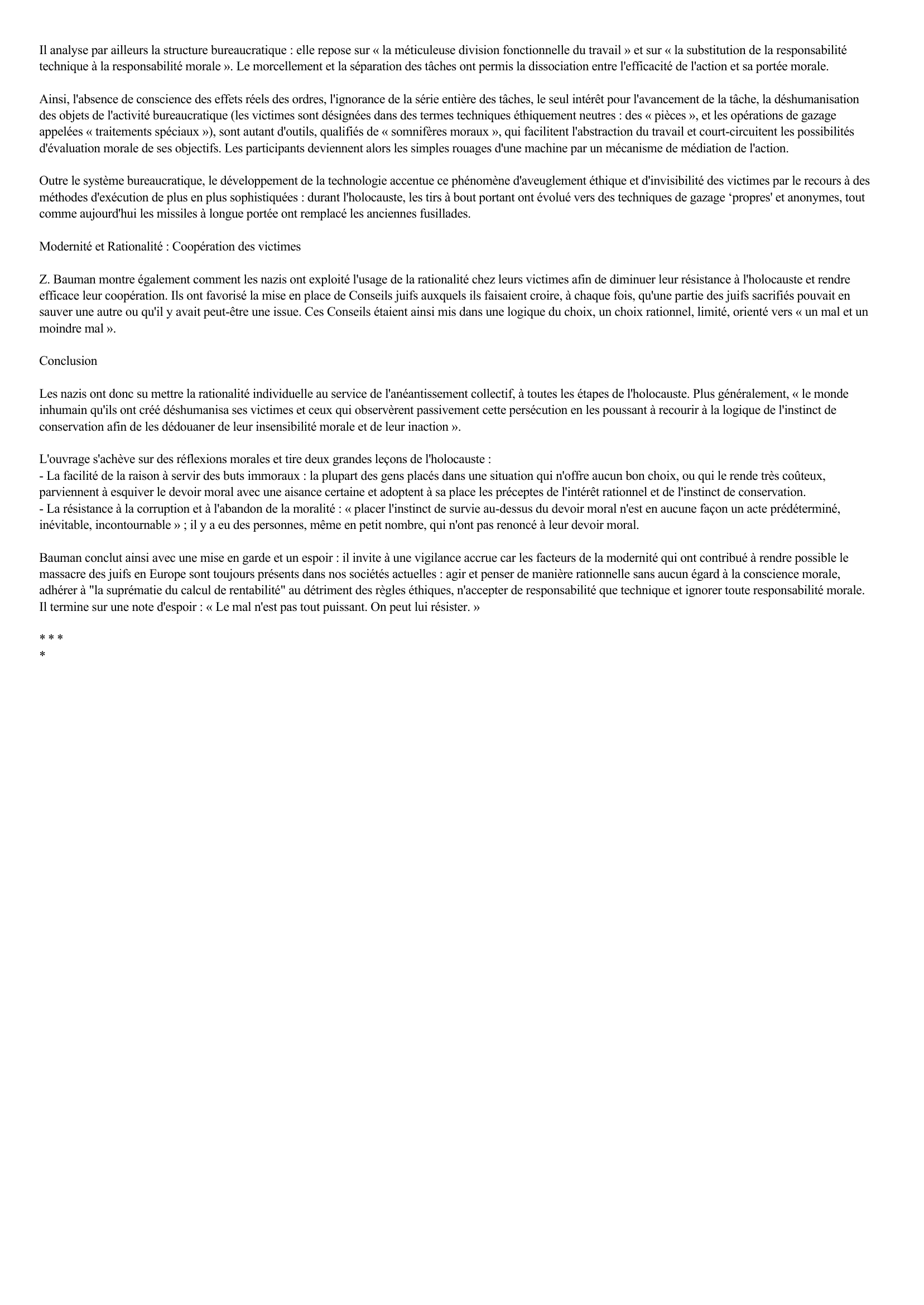 Prévisualisation du document FICHE DE LECTURE : « MODERNITE ET HOLOCAUSTE », de Zygmunt Bauman