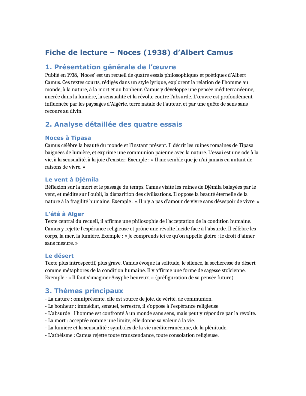 Prévisualisation du document Fiche de lecture – Noces (1938) d’Albert Camus