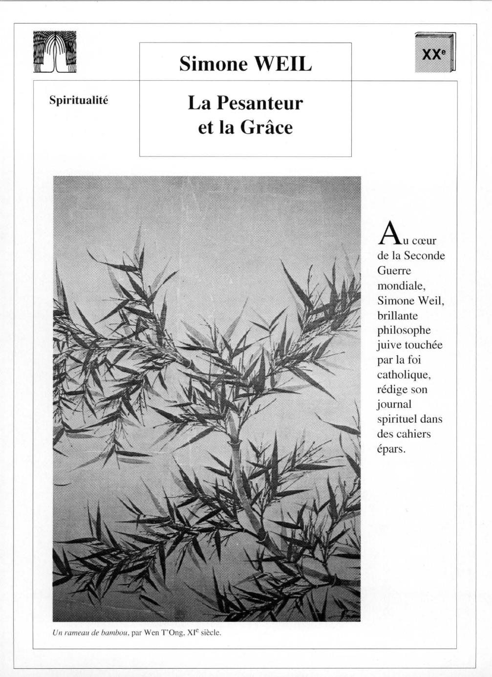 Prévisualisation du document Fiche de lecture : PESANTEUR ET LA GRÂCE (La) Simone Weil