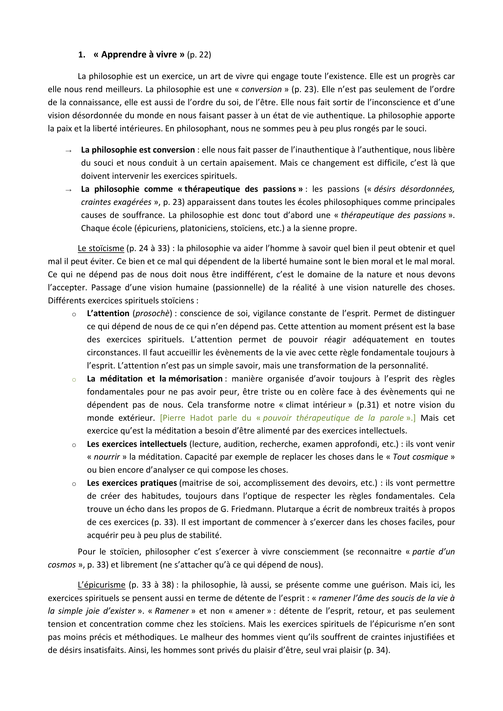 Prévisualisation du document Fiche de lecture    :    Pierre Hadot, Les Exercices spirituels