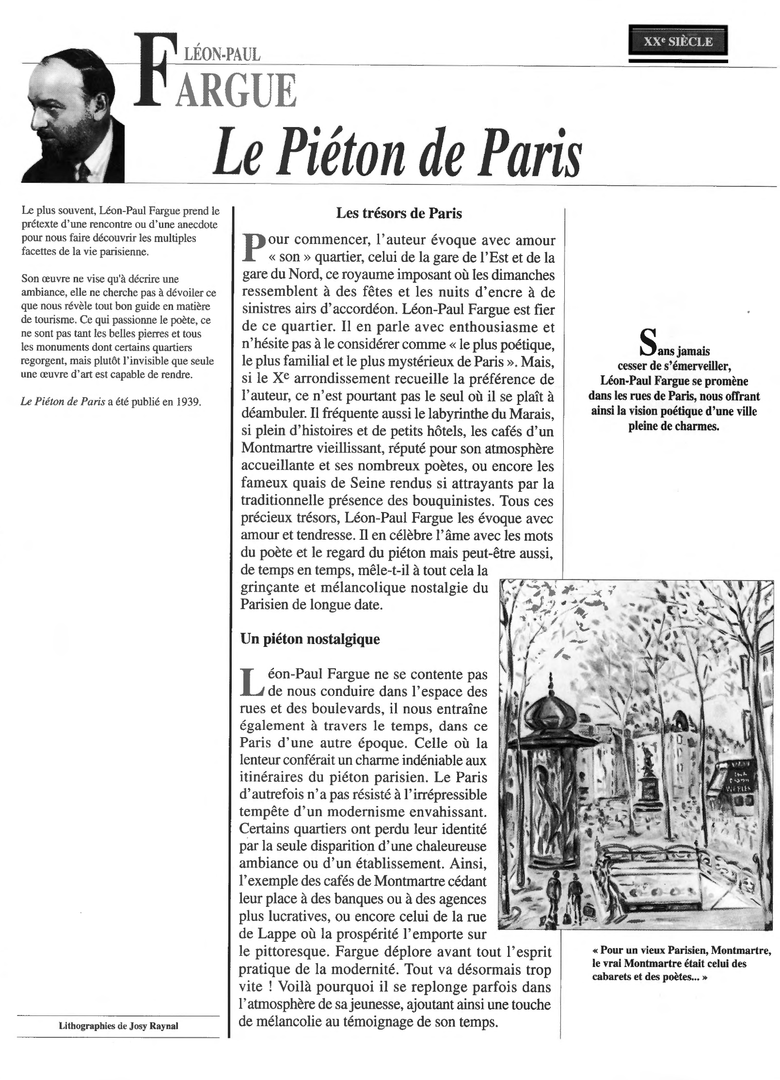 Prévisualisation du document Fiche de lecture : PIÉTON DE PARIS (Le) de Léon-Paul Fargue