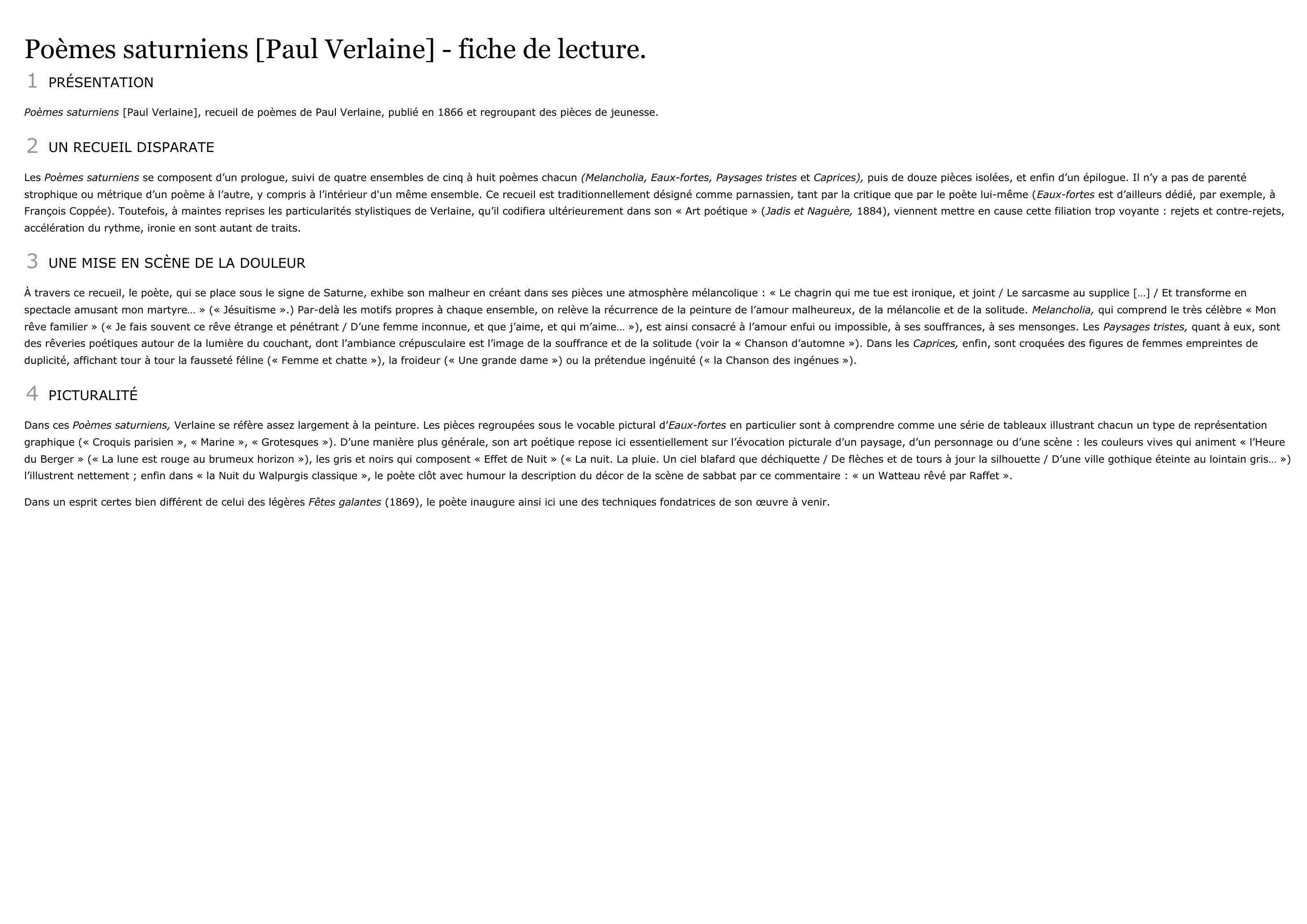 Prévisualisation du document Fiche de lecture : POÈMES SATURNIENS    Paul Verlaine