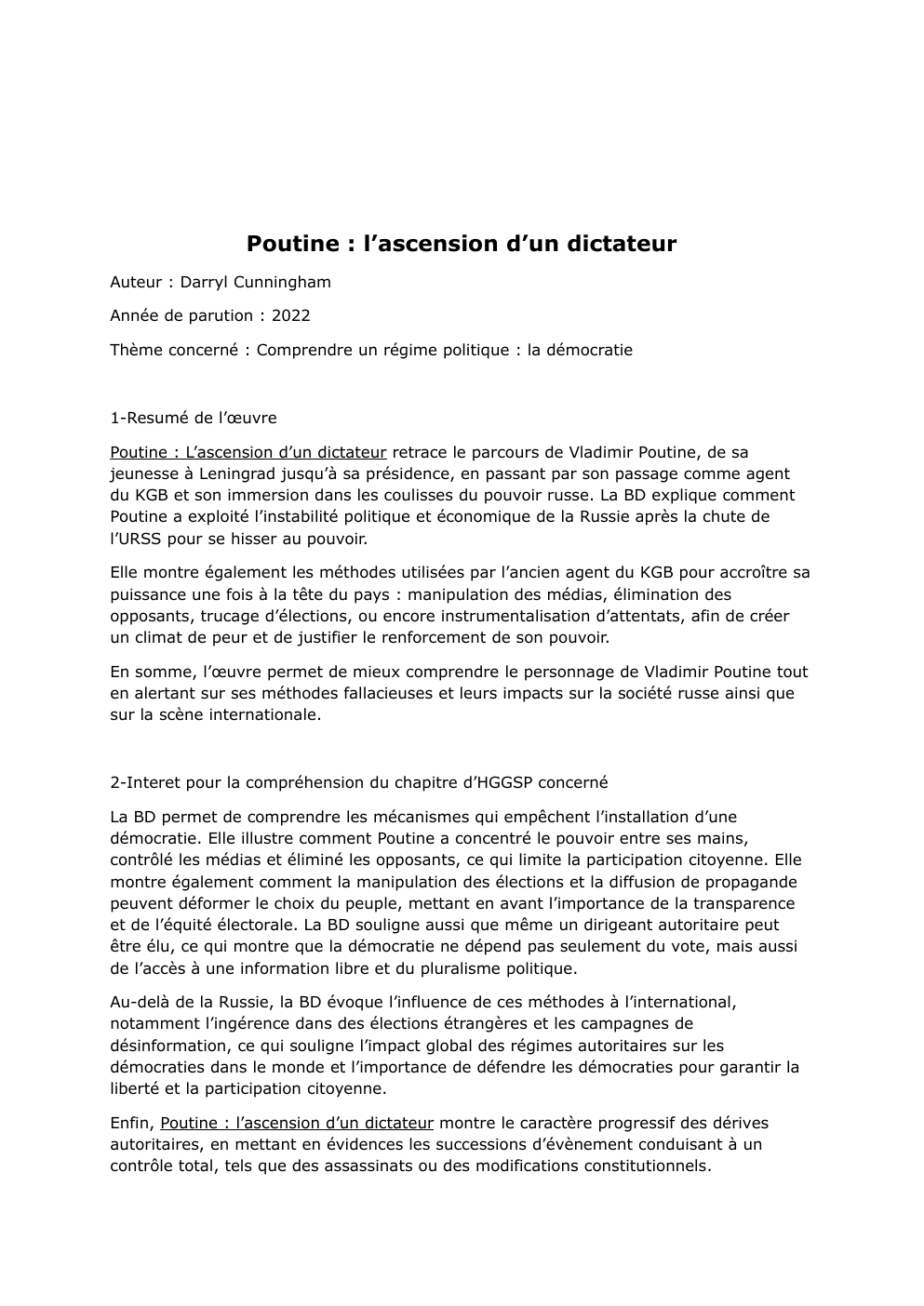 Prévisualisation du document fiche de lecture Poutine: l'ascension d'un dictateur