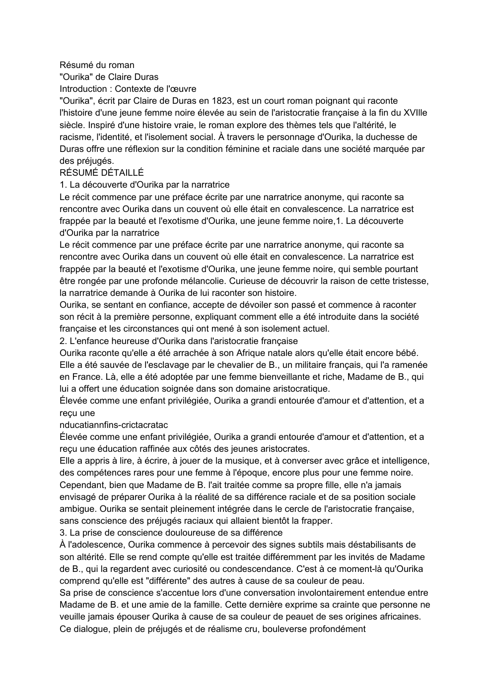 Prévisualisation du document Résumé du roman "Ourika" de Claire Duras