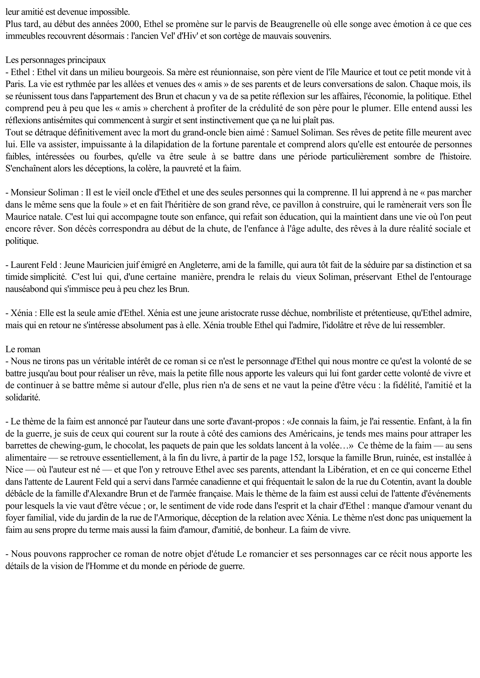 Prévisualisation du document Fiche de lecture : RITOURNELLE DE LA FAIM de J.M.G. LE CLEZIO