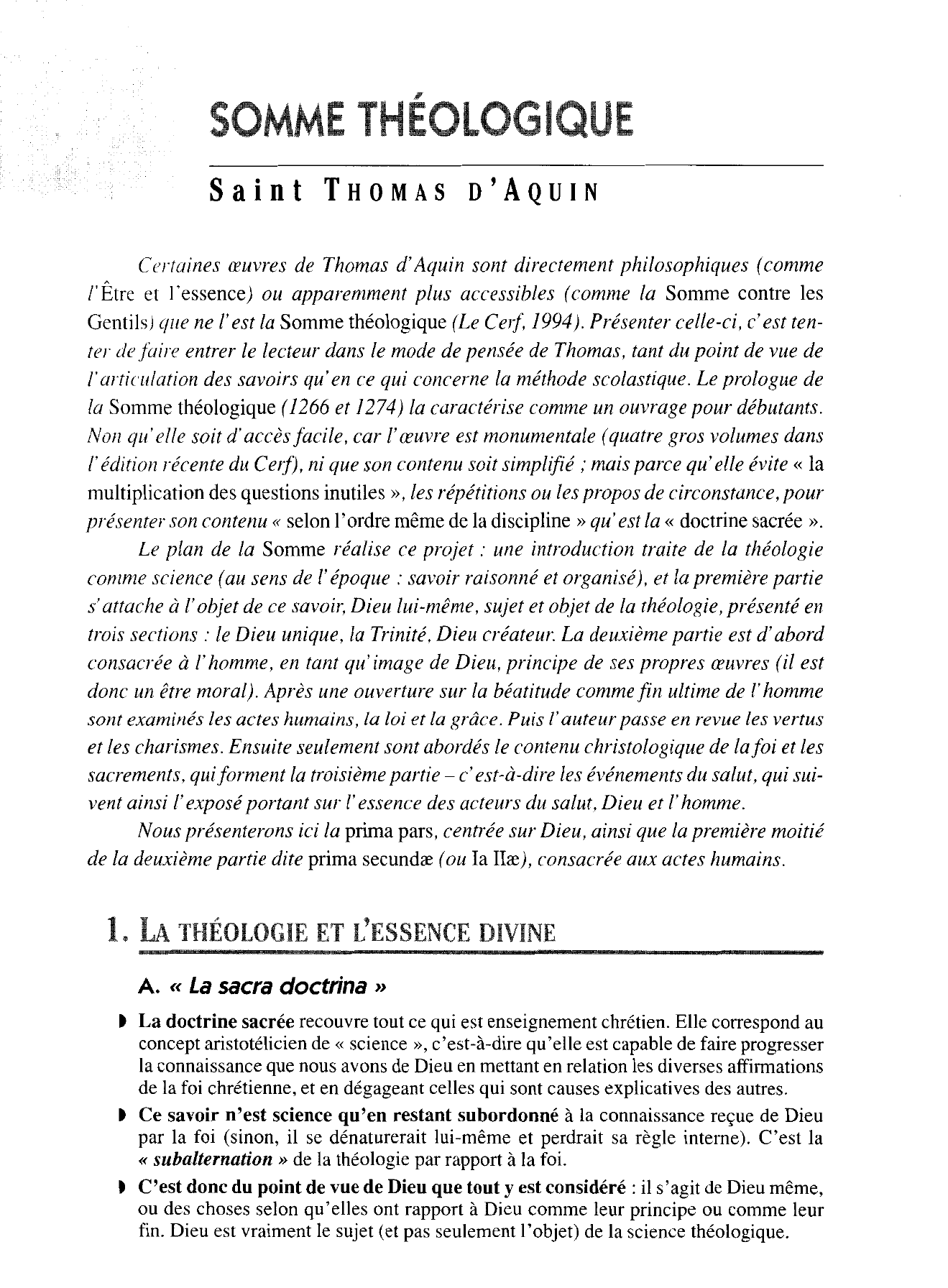 Prévisualisation du document Fiche de lecture: Somme Théologique de Saint-Thomas d'Aquin	?