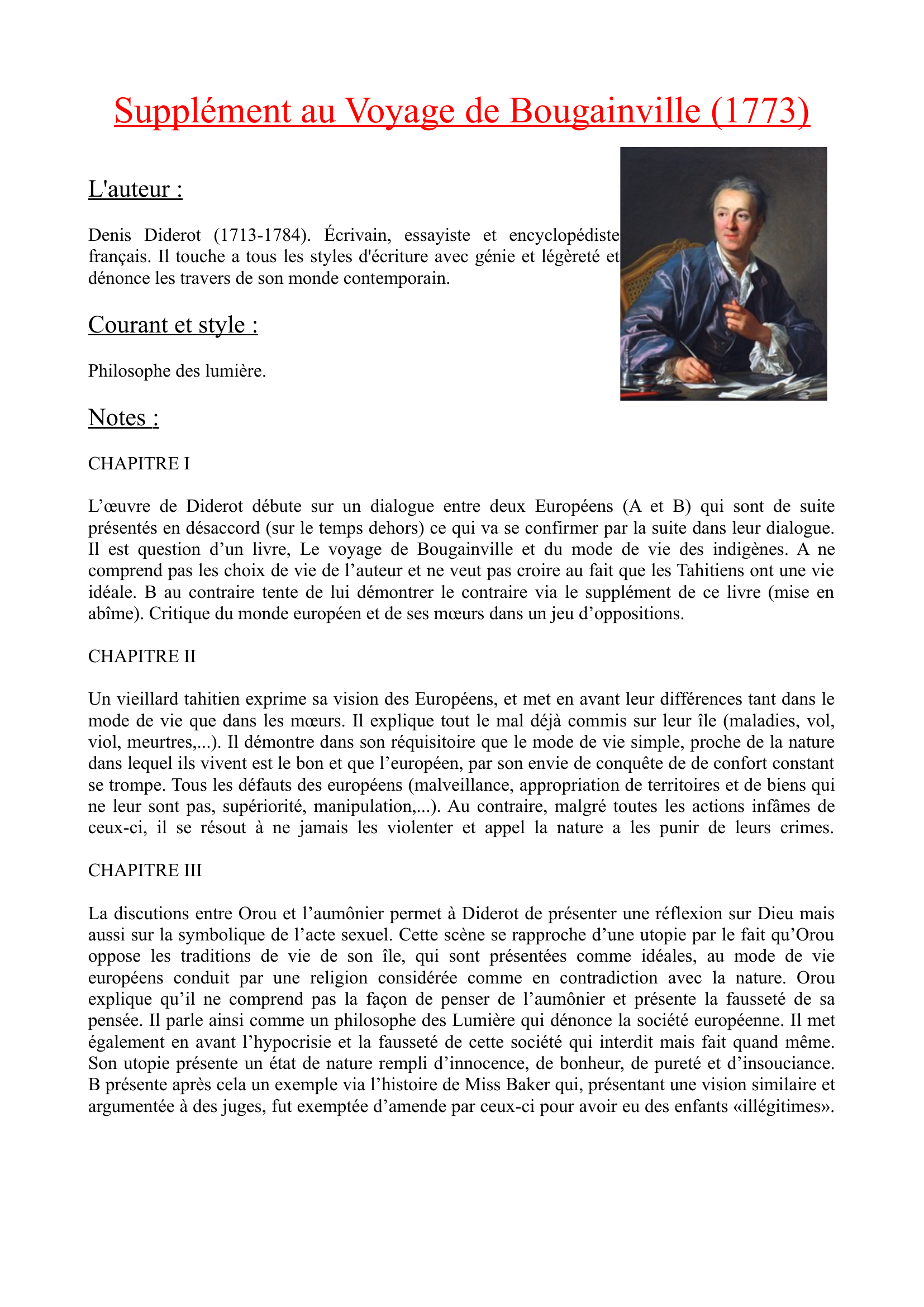 Prévisualisation du document Fiche de lecture - Supplément au voyage de Bougainville - Diderot