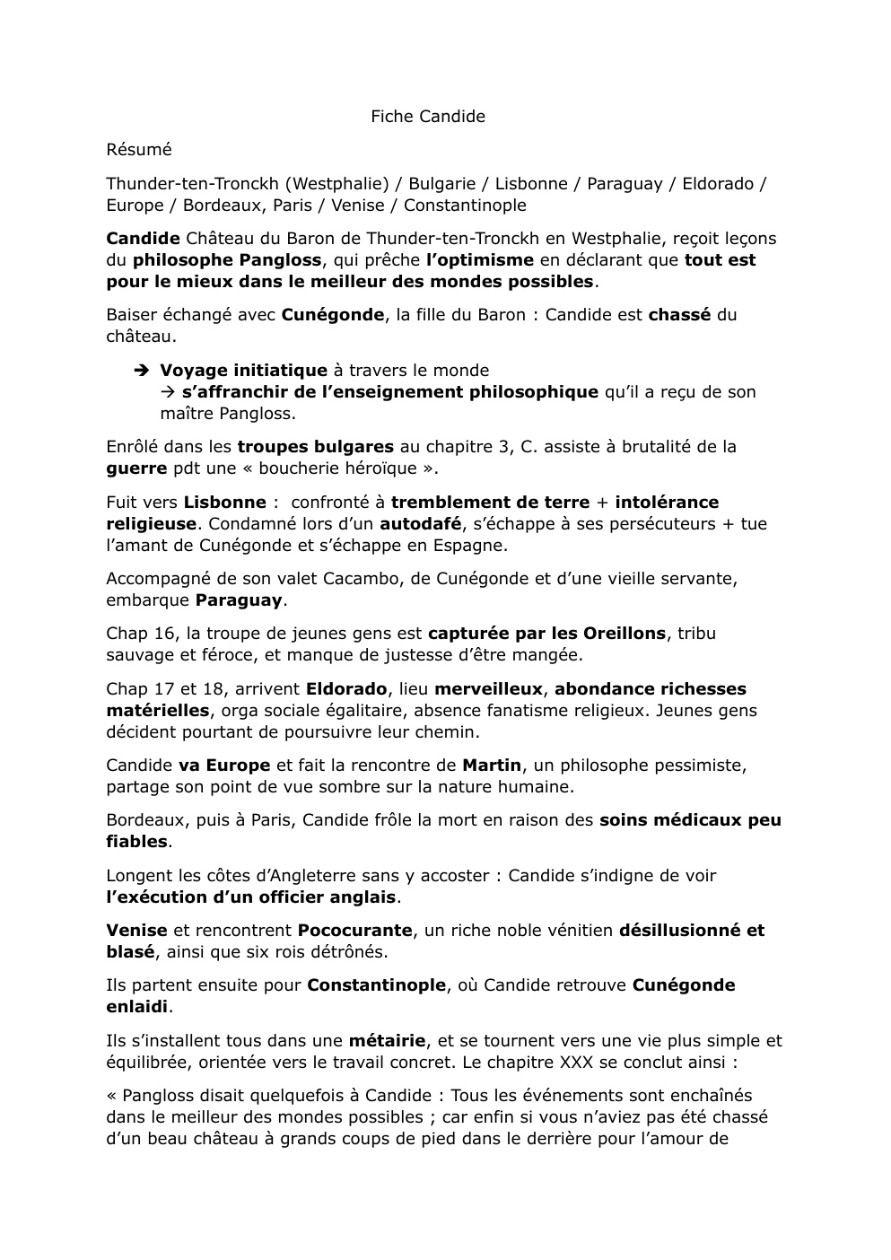 Prévisualisation du document Fiche de lecture sur Candide de voltaire