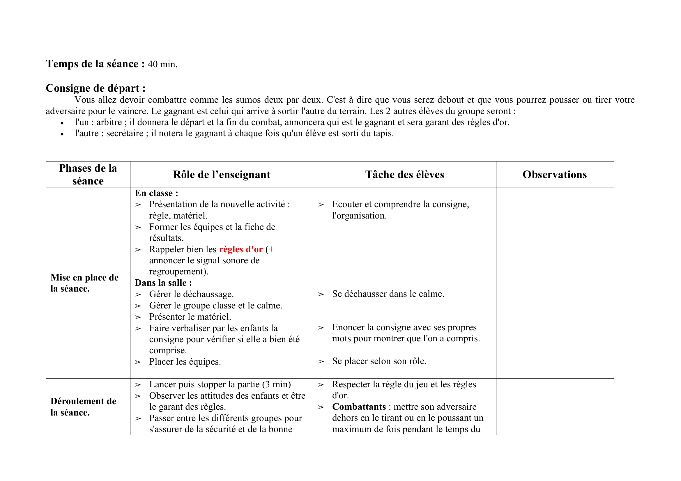 Prévisualisation du document Fiche de préparation pour la séance n°5 de lutte : Situation de référence.