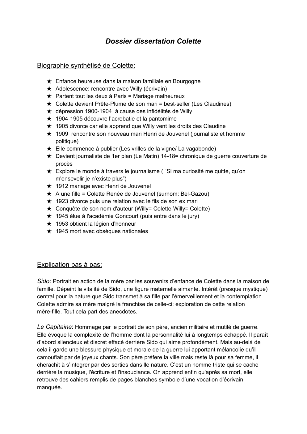 Prévisualisation du document Fiche de révision bac de Français Colette Sido et les vrilles de la vigne