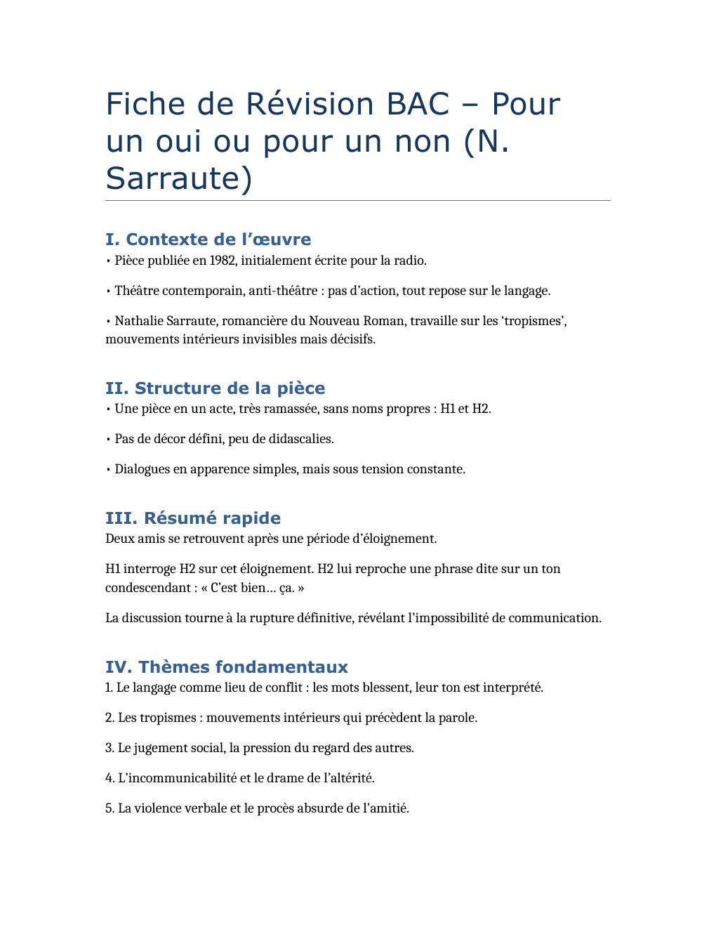 Prévisualisation du document Fiche de Révision BAC – Pour un oui ou pour un non (N. Sarraute)