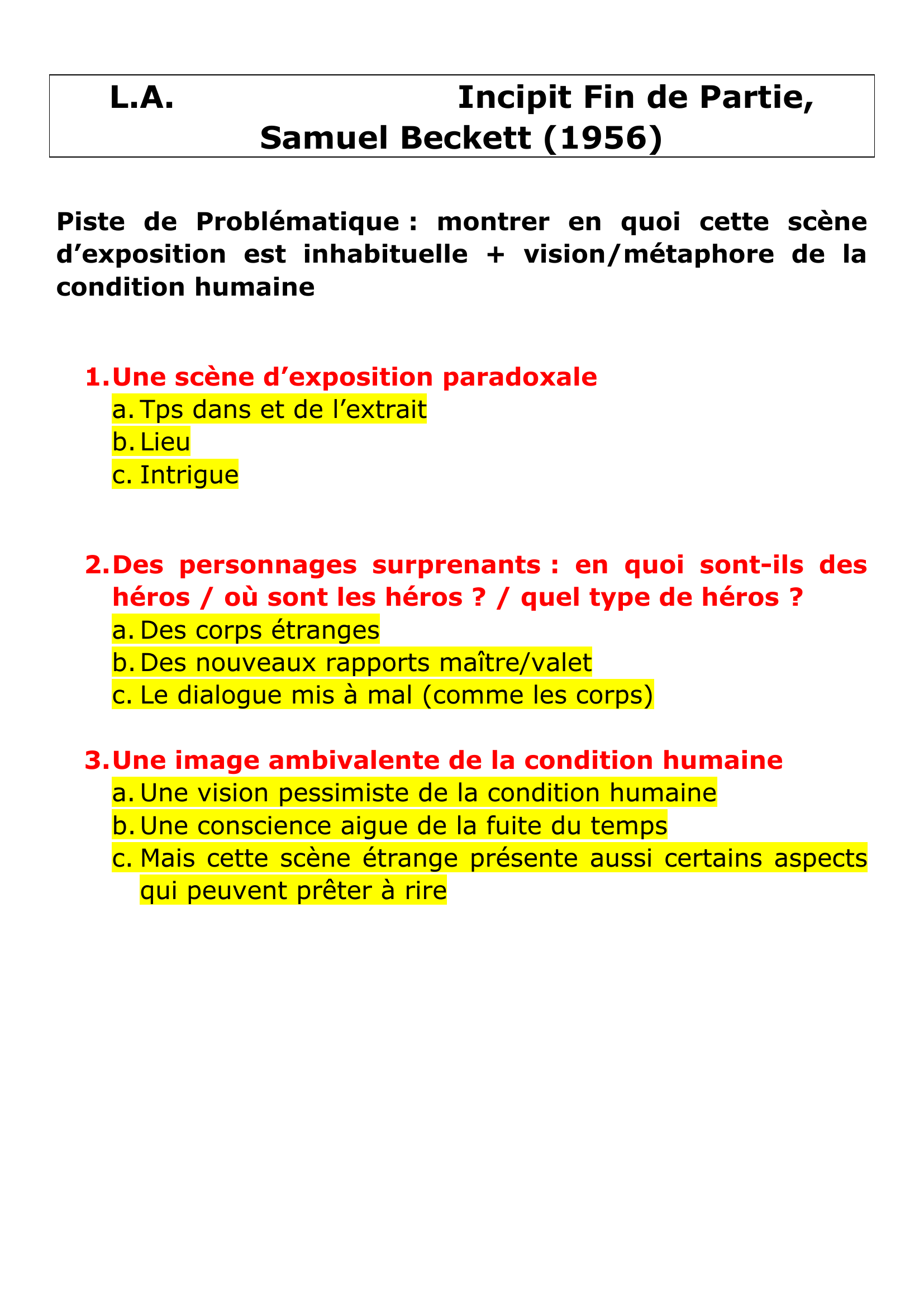 Prévisualisation du document FICHE DE REVISION Incipit Fin de Partie, Samuel Beckett