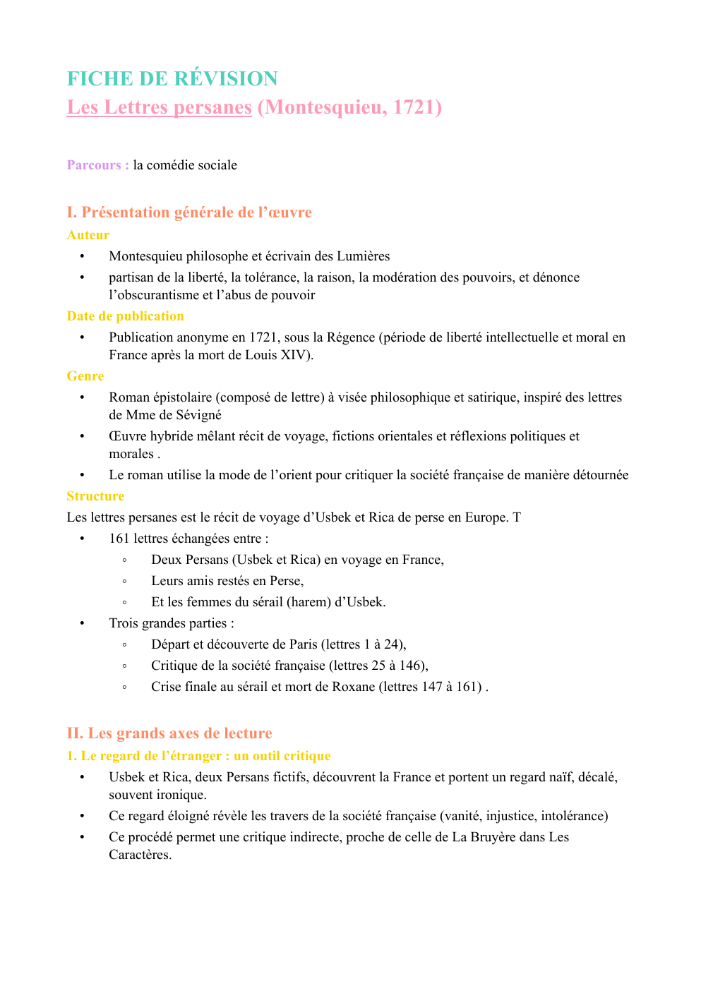 Prévisualisation du document Fiche de Révision - Les lettres Persanes