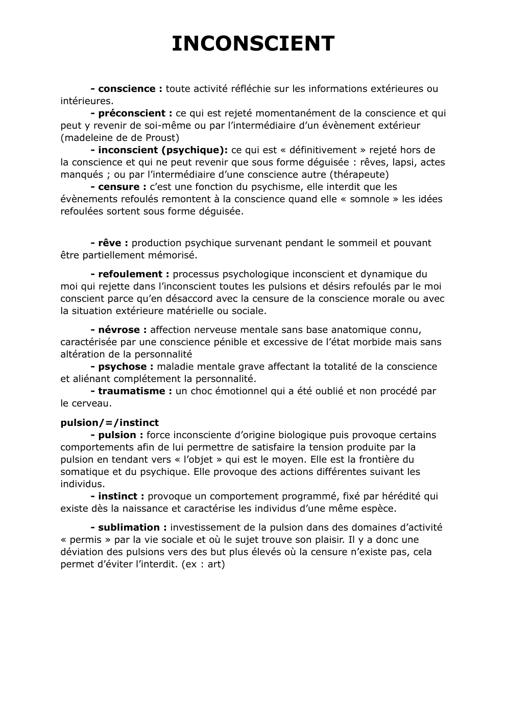 Prévisualisation du document fiche de révision l'inconscient philo terminale