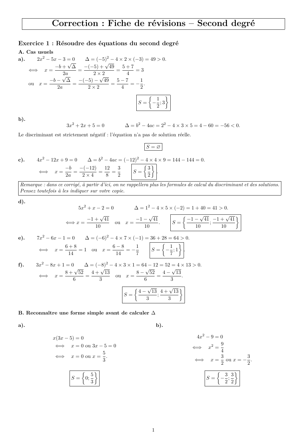 Prévisualisation du document Fiche de révision polynôme du second degré