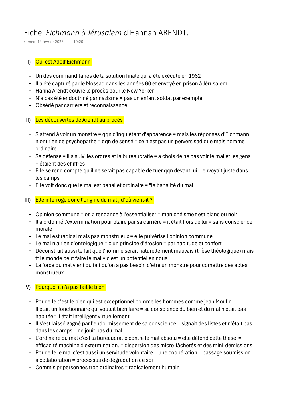 Prévisualisation du document fiche de révision sur Eichmann à Jerusalem, Hannah Arendt