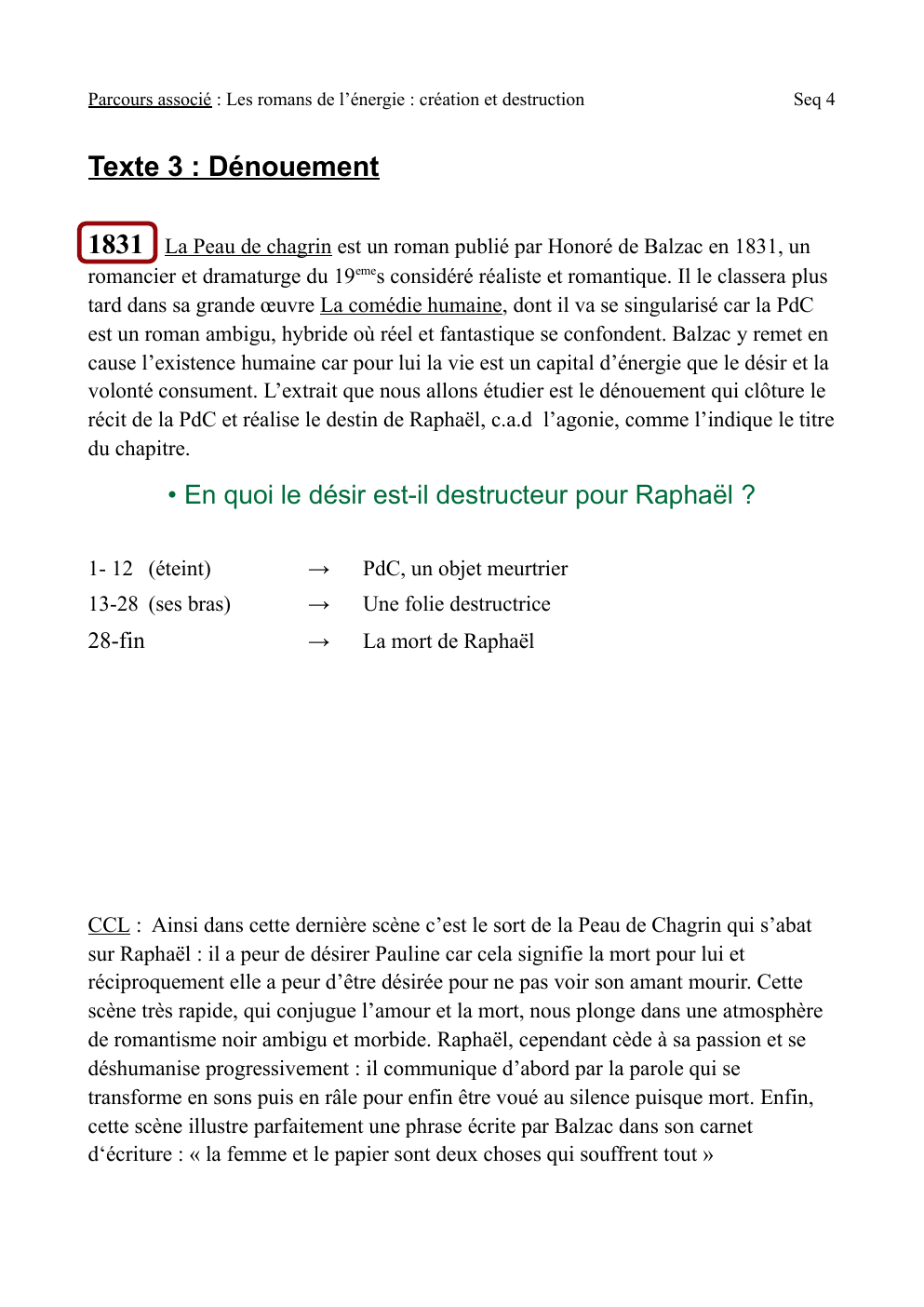 Prévisualisation du document Fiche de révision sur l'analysé linéaire sur la dernière scène dans la Peau de Chagrin