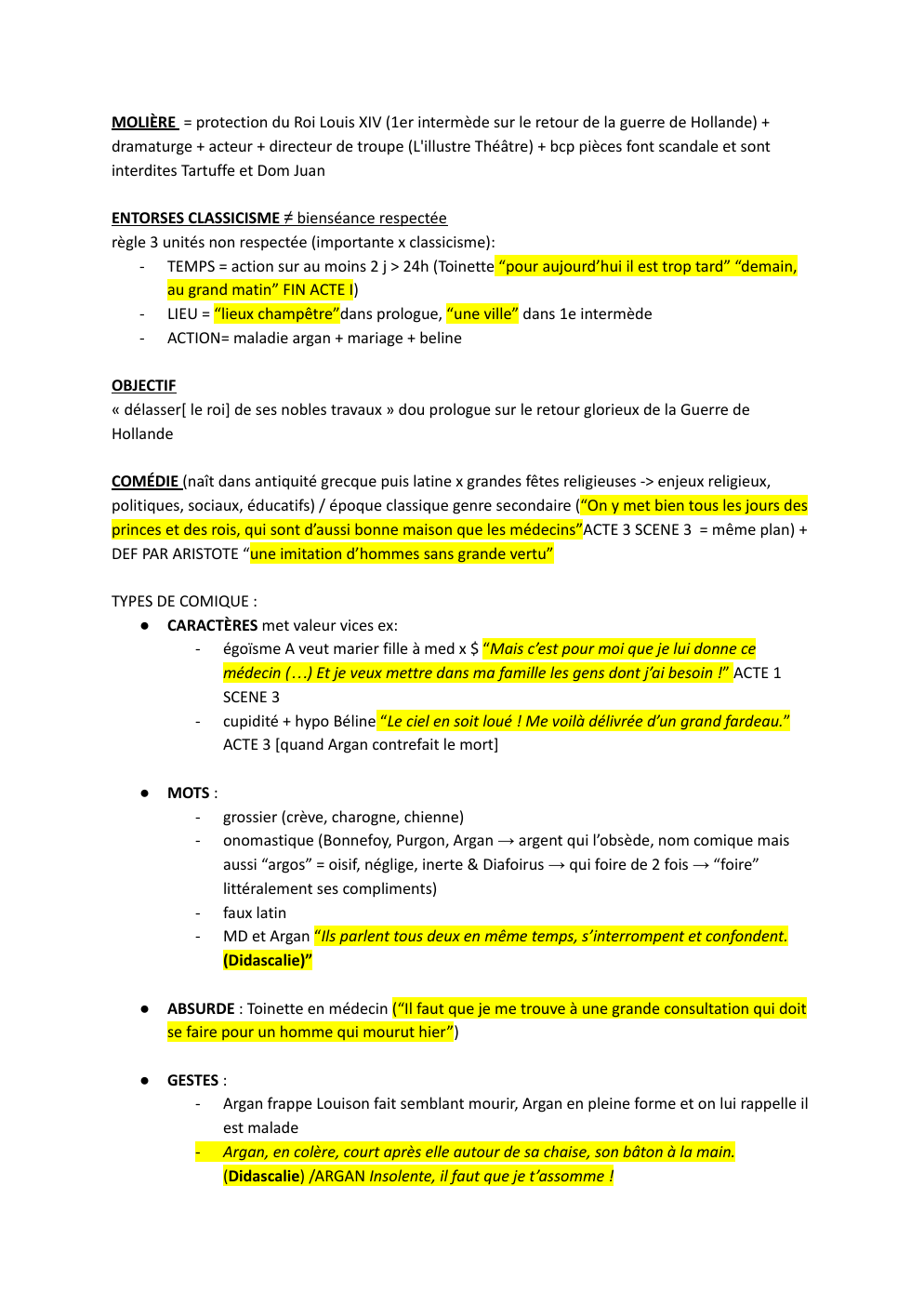 Prévisualisation du document Fiche de révision sur le Malade Imaginaire