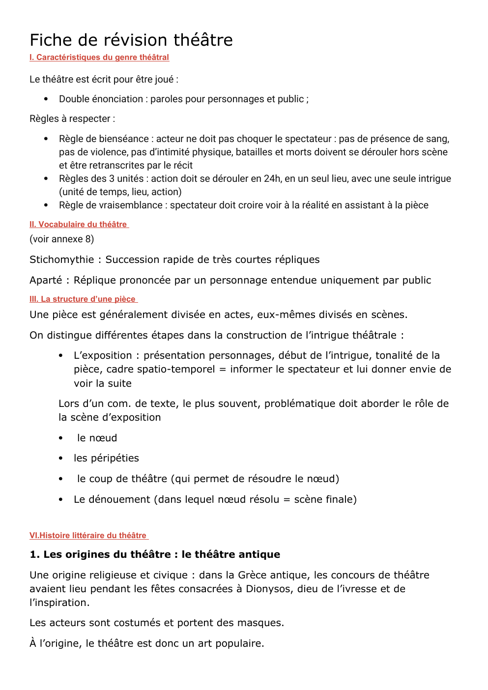 Prévisualisation du document Fiche de révision sur le théâtre - bac de français