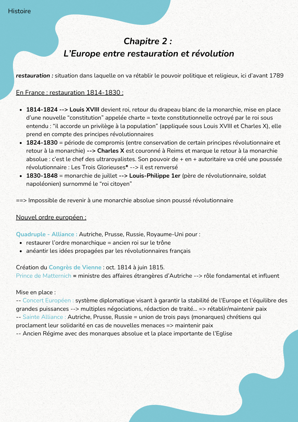 Prévisualisation du document Fiche de révisions première l’europe entre restauration et révolutions