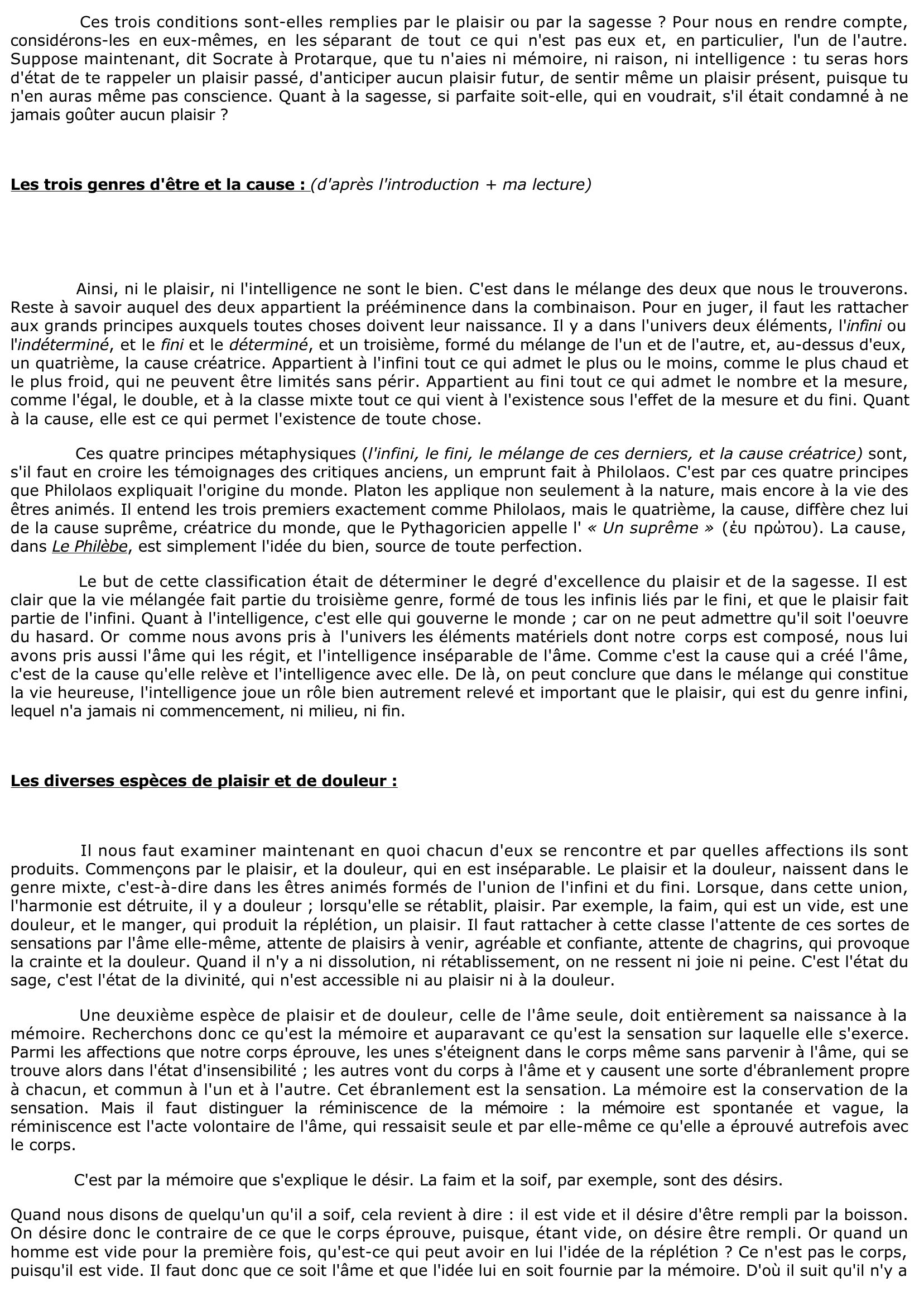 Prévisualisation du document FICHE DE SYNTHESE SUR « LE PHILEBE » 
Dialogue « Sur le plaisir » - genre éthique – Platon